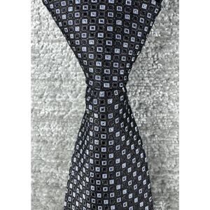 Joseph Abboud Men's Silk Tie Black Silver Micro Geometric Medallion Neat Woven